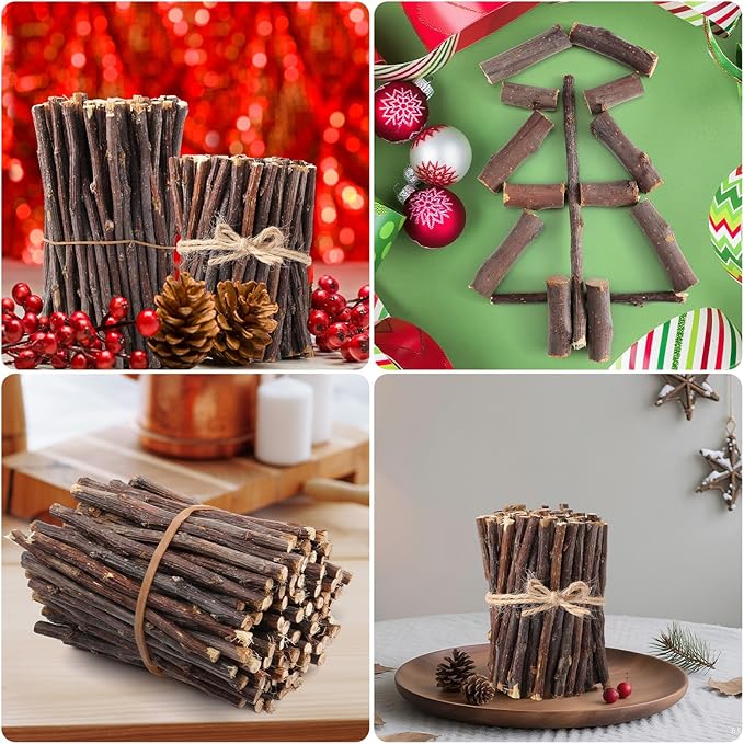 251 Pack Wooden Log Sticks for Crafts Kit 6 Inch and 4 inch Natural Twigs Sticks 0.8cm in Diameter Wood Log 164 Feet Jute Twine for DIY Rustic Home Decor Christmas Gift Making