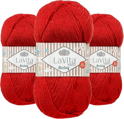 LaVita Baby Premium Anti-Pill Acrylic Yarn - 820 Yards, 3 x 3.5 oz - Warm, Airy Fiber with Silky Texture - Oeko-TEX Certified, Durable, Lightweight, Long-Lasting, Solid Pastel Colors - 3 Skeins Pack