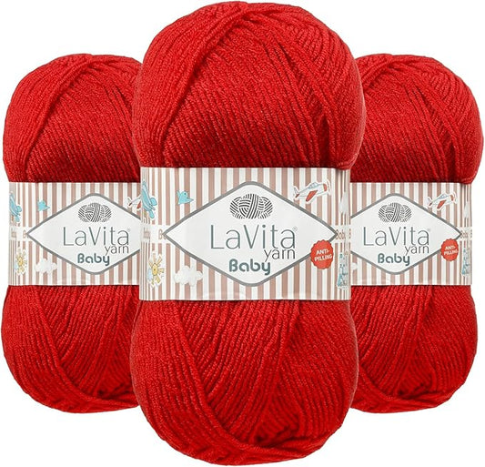 LaVita Baby Premium Anti-Pill Acrylic Yarn - 820 Yards, 3 x 3.5 oz - Warm, Airy Fiber with Silky Texture - Oeko-TEX Certified, Durable, Lightweight, Long-Lasting, Solid Pastel Colors - 3 Skeins Pack