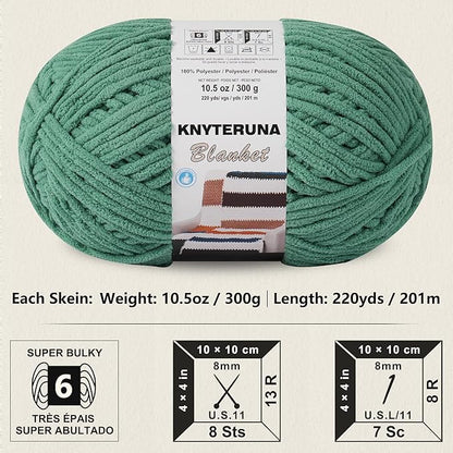 #6 Super Bulky Blanket Yarn for Crocheting - 4 Skeins(Each 10.5oz/300g, 220yds/201m), Chunky Chenille Thick Plush Big Soft Yarn for Crocheting Knitting Blankets, Misty Jungle Green