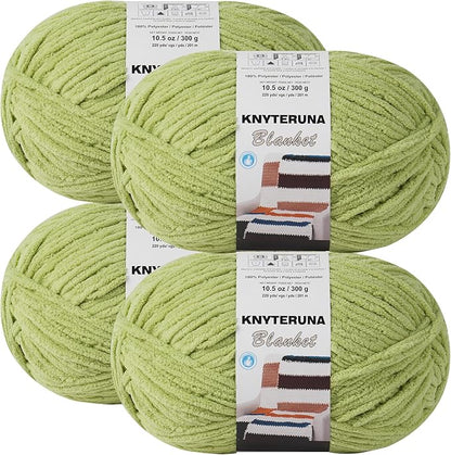 #6 Super Bulky Blanket Yarn for Crocheting - 4 Skeins(Each 10.5oz/300g, 220yds/201m), Chunky Chenille Thick Plush Big Soft Yarn for Crocheting Knitting Blankets, Lemon Lime