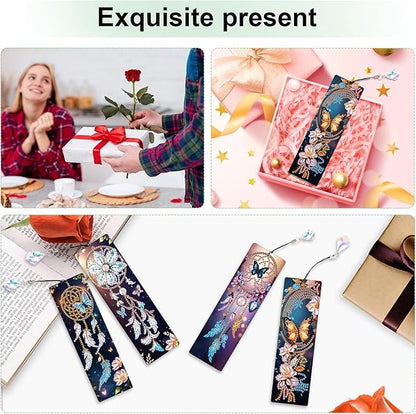 4 Pack Diamond Painting Bookmarks for Adults, 5D DIY Diamond Art Bookmark Kit with Tassels, Rhinestone Craft Supplies for Reading Lovers, Dreamcatcher & Butterfly Designs