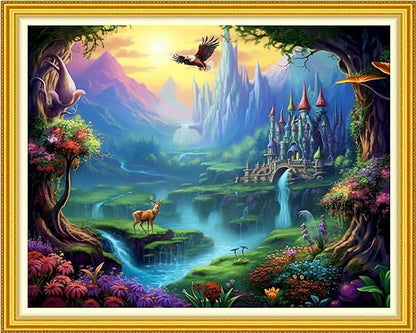 Funchey Stamped Cross Stitch Kits, DIY Cross Stitch Pattern for Adults Beginners Needlepoint Kits Embroidery Kit Arts and Crafts 11CT-A Fairyland on Earth 16x20 inch