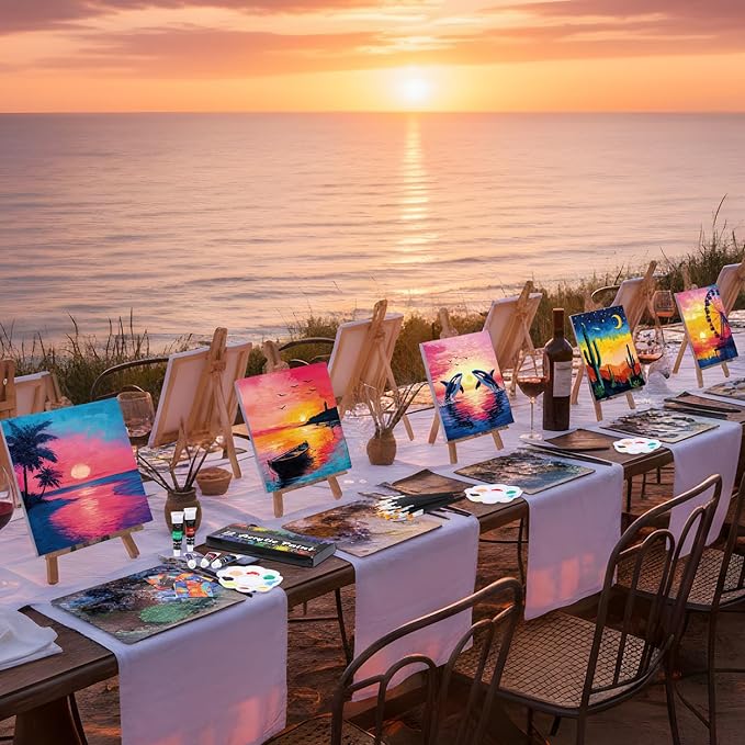 Cholemy 36 Pcs Valentine Paint and Sip Kit for Adults 8''x10'' Pre Drawn Canvas for Painting DIY Afro Acrylic Painting Kit Wood Easel Brushes Date Night Bulk for Party Gifts