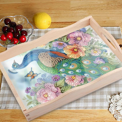 JZHYOAN Diamond Painting Trays for Adults, DIY Peacock Creative Design, Large Serving Platte for Living Room Dining Art Fruit Platters Entertaining Breakfast Coffee Table Home Decoration