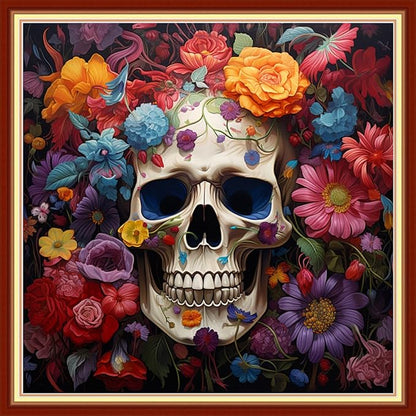 Foxdiviy Stamped Cross Stitch Kits Full Range of Embroidery Needlework Starter Kits for Beginners Adults 11CT Embroidery Patterns Art Crafts DIY Needlepoint Kits-Colorful Skull 18x18 inch