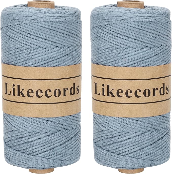 2 Skeins of 100% Cotton Crochet Bag Cord 2mm x 170m Macrame Cord 2mm Crochet Thread Macrame Rope Gift for Knitter (Haze Blue)