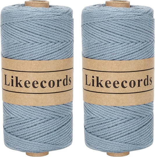 2 Skeins of 100% Cotton Crochet Bag Cord 2mm x 170m Macrame Cord 2mm Crochet Thread Macrame Rope Gift for Knitter (Haze Blue)