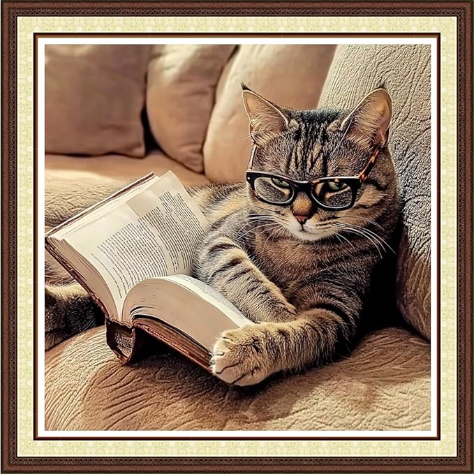 Joycasa Stamped Cross Stitch Kits for Beginners Full Range of Cross Stitching 11 CT Printed Cross Stitch Kit for Adults Cross-Stitch Patterns Needlepoint Kits- The cat Reading on The Sofa 18x18 inch
