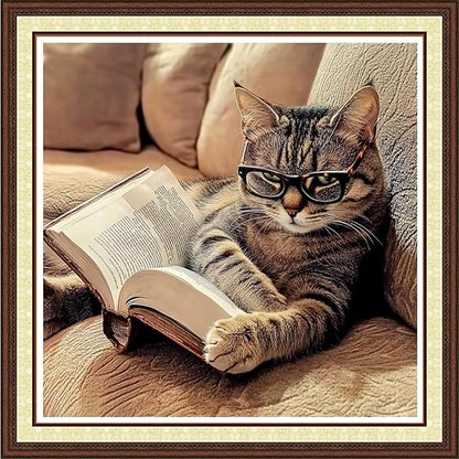 Joycasa Stamped Cross Stitch Kits for Beginners Full Range of Cross Stitching 11 CT Printed Cross Stitch Kit for Adults Cross-Stitch Patterns Needlepoint Kits- The cat Reading on The Sofa 18x18 inch