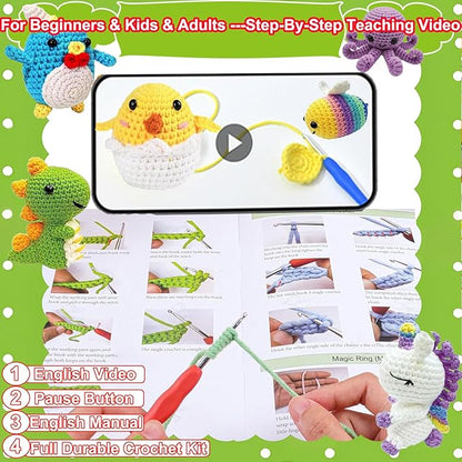 6PCS Crochet Kit for Beginners, Beginners Knitting Kit for Adults, Cute Animals Complete Starter Kit with Step-by-Step Video Tutorials and Instructions, Christmas Gifts for Adults and Friends