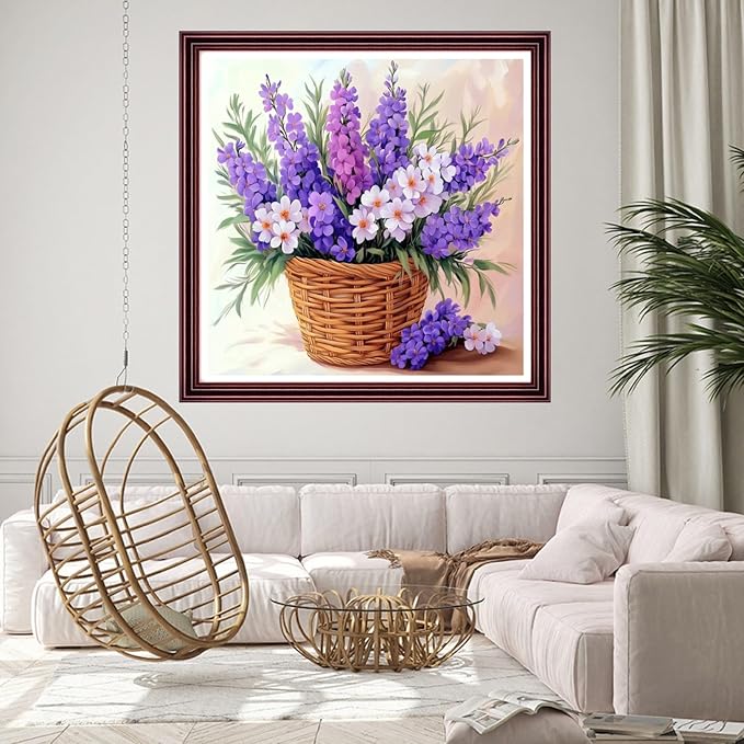 DMCCRAFT Stamped Cross Stitch Kits for Adults 11CT Printed Cross-Stitch Patterns Embroidery Kits Easy Cross Stitching Needlepoint Kits Crossstitch-Beautiful Lavender 18x18 inch
