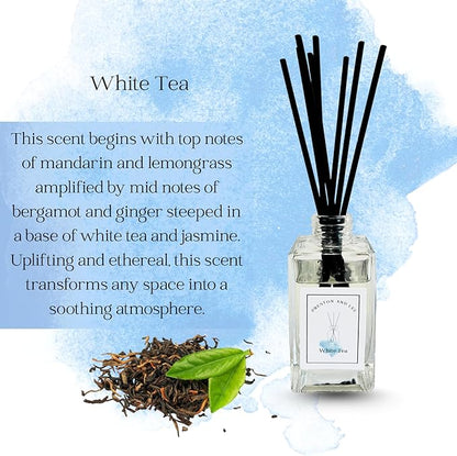 Preston and Lee Reed Diffuser Set | 100 ml (3.4 fl oz) White Tea Scent | Reed Diffuser Set | Aromatherapy Diffusers | Natural Reed Diffuser Oil for Home and Spa Fragrance