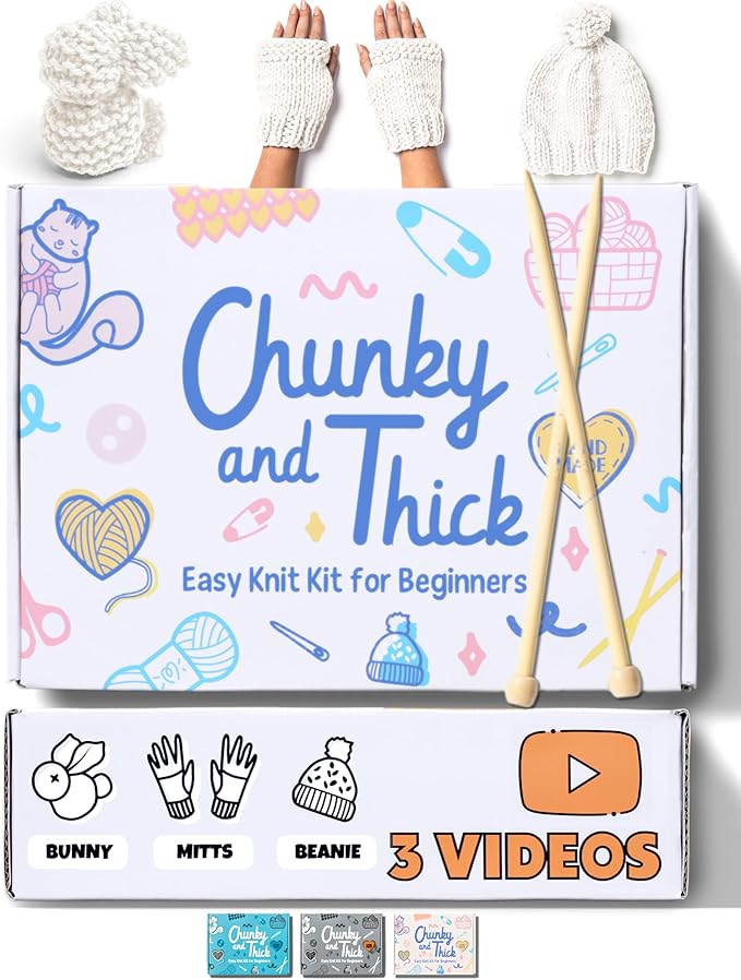 Complete Knitting Kit for Beginners - Learn to Knit Kit with Knitting Accessories Like Thick Beginner Ivory Yarn, Bamboo Needles for Beginners & More - Includes Video Tutorials & Written Guide