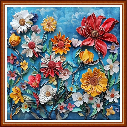 Joyhoor Stamped Cross Stitch Kits for Beginners Needlepoint Kits for Adults Embroidery Kits 11CT Counted Cross Stitch Kits Printed Embroidery Pattern- Colorful Flowers 18x18 inchs
