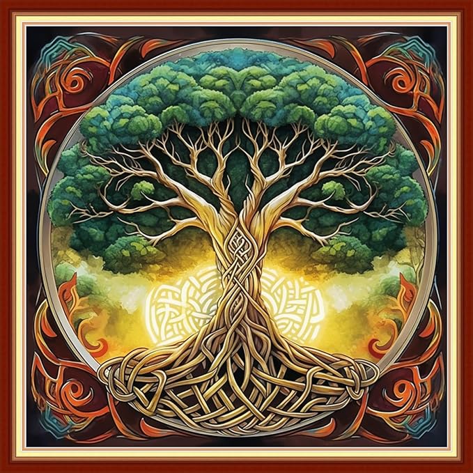 Foxhool Stamped Cross Stitch Kits,11CT Printed Cross Stitch Pattern Full Embroidery Kits for Beginner Needlepoint Kits-Magic Tree 18x18 inchs