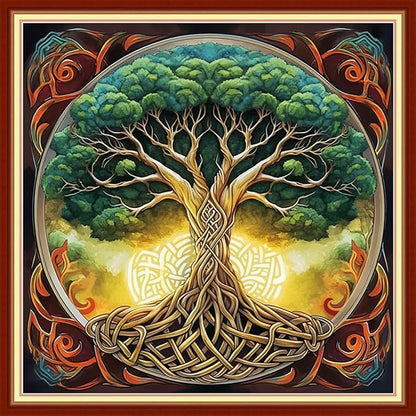 Foxhool Stamped Cross Stitch Kits,11CT Printed Cross Stitch Pattern Full Embroidery Kits for Beginner Needlepoint Kits-Magic Tree 18x18 inchs