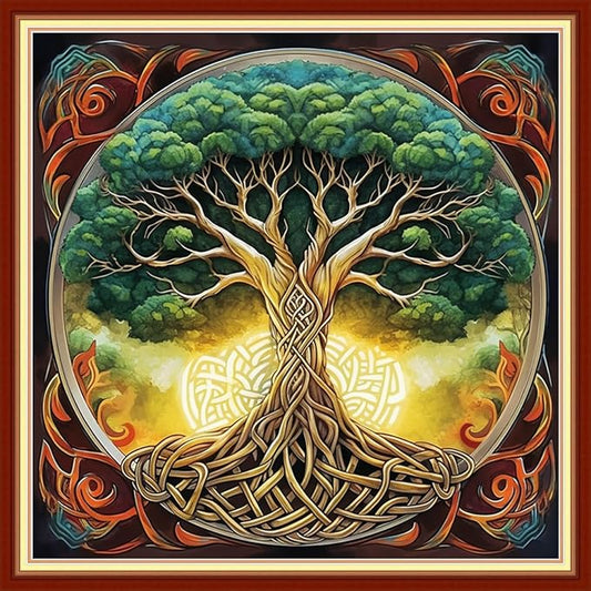 Foxhool Stamped Cross Stitch Kits,11CT Printed Cross Stitch Pattern Full Embroidery Kits for Beginner Needlepoint Kits-Magic Tree 18x18 inchs