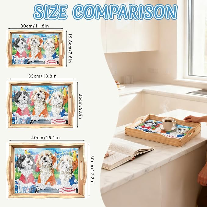 DOTSOPS DIY Diamond Painting Serving Tray with Handle for Adults 5D Diamond Art Kits for Beginners Full Drill Diamond Dots Gem Arts and Crafts Special Shape Living Room 12 x 16 Inches Mandala