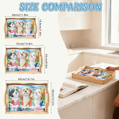 DOTSOPS 5D Diamond Art Wooden Serving Tray with Handle for Adults DIY Diamond Painting Kits for Beginners Full Drill Diamond Dots Gem Arts and Crafts Special Shape 7.8x11.8 Inches Dog