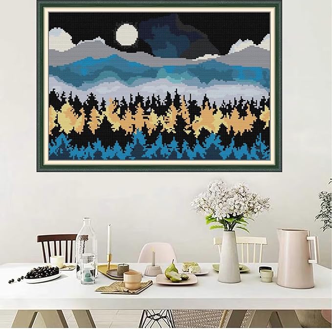 Svarog 14CT Stamped Cross Stitch Kit for Beginners - Easy & Stylish DIY Embroidery with Simple Patterns, Ideal for Women’s Relaxation | Moon Valley | 15.8 x 11 inch