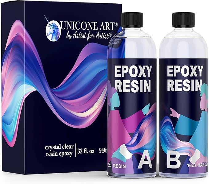 Epoxy Resin Craft Kit 32 Oz - Clear, Non-Toxic, UV Resistant, High Gloss, Odor-Free - Includes 16 Oz Resin & Hardener - Ideal for Art & Craft Projects