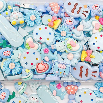 100Pcs Flatback Resin Slime Charms, Kawaii Assorted Cute Charms for DIY Crafts, Scrapbooking, Phone Case Decor, Bulk Assorted Ornaments (blue)