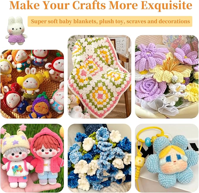 Coopay Skinny Chenille Yarn for Crocheting and Knitting, 12 Pack of 50g/1.76oz - 1764yd Total, Soft Fluffy Crochet Yarn of Baby Weights - Suitable for Baby Blankets, Plush Toys - (Black and Grey)