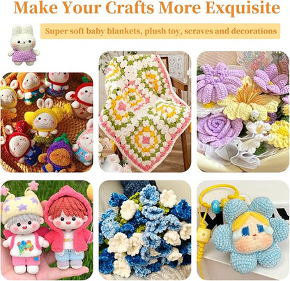 Coopay Skinny Chenille Yarn for Crocheting and Knitting, 12 Pack of 50g/1.76oz - 1764yd Total, Soft Fluffy Crochet Yarn of Baby Weights - Suitable for Baby Blankets, Plush Toys - (Black and Grey)