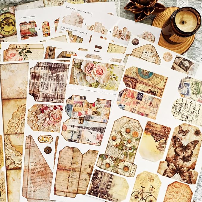 Bomichi Junk Journal Supplies, Vintage Decorative Scrapbook Supplies for Junk Journal Card Making Picture Art Collage DIY