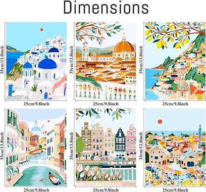 cupmod 6 Packs Paint by Number for Adults,Scenery-Cityscape DIY Acrylic Oil Painting Paint by Numbers Kits on Canvas,Adults Paint by Numbers Kits Drawing Paintwork for Home Decor