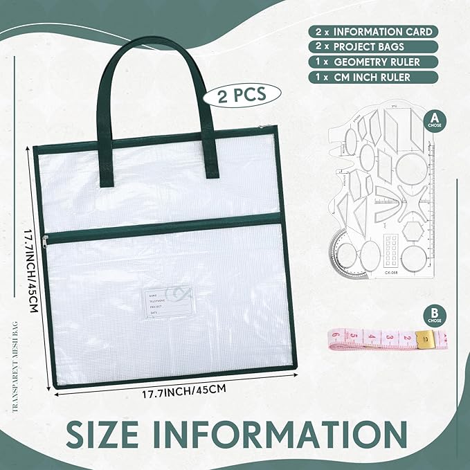 Feifeiya 2 Pack 17.7 Inch Sew Project Bag Quilting Embroidery Craft Organizer Storage Bag with Handle and Pocket Zippered with Tools for Art Craft Knitting Quilting Stitching