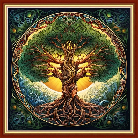 Funart Stamped Cross Stitch Kits for Beginners Full Range of Cross Stitching Preprinted Embroidery Kits for Adults, 11CT Embroidery Pattern Needlepoint Kits-Magic Tree 18x18 inchs