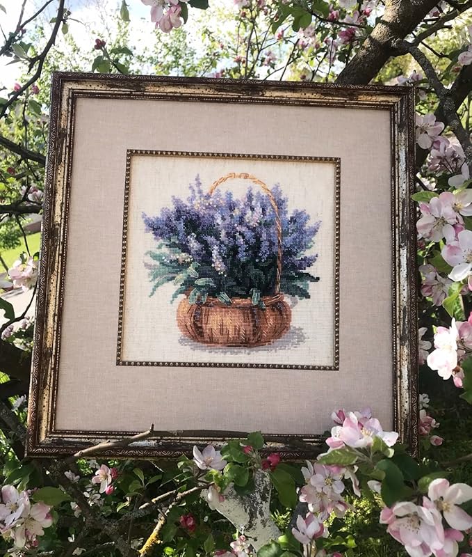 RIOLIS - French Lavender 1404, Cross Stitch Kits 9¾"x9¾, Cross Stitch Kits for Adults, Counted Cross Stitch Kits, Embroidery Kit for Beginners & Advanced, Floral Crossstitching Kits