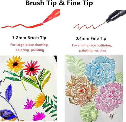 Abvqr Dual Markers Brush Pens, 72 Colors Art Marker Set with Brush and Fine Tips – Premium Art Supplies for Adults, Perfect for Coloring Books, Hand Lettering, Calligraphy, and Drawing