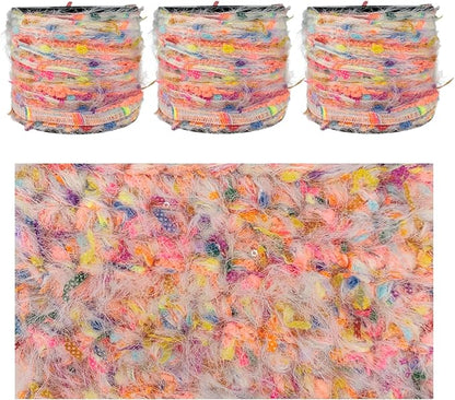 Artisanal Yarn Collection Multifiber Multicolored Fancy Yarn with Micro Silver Sequins for Knitting Crocheting Crafts DIY, Set of 3 Rolls (Neon Fireworks)