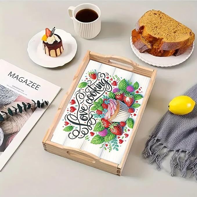 DoxQcs DIY Diamond Art Wooden Tray Kit Easter Food Tray with Handle Diamond Painted Table Decoration Tray for Breakfast Bar Dinner Table Diamond Art Painting for Beginners-Cupcake