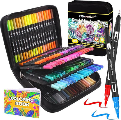 Oficrafted Brush Pens, 105 Colors Dual Tip Markers for Adult Coloring Books, Note Taking and Lettering
