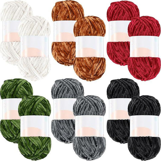 Xinnun 12 Skeins 1116 Yards Chenille Velvet Soft Thick Plush Yarn Bulk for Crocheting Knitting Blanket DIY Weaving Craft, 6mm, 3.5 Oz/Skein(Simple Color)