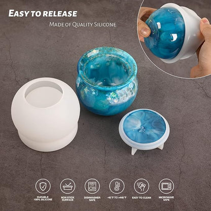 Actvty Jar Silicone Molds, Jar Resin Molds with Lid, Epoxy Molds for DIY Jewelry Storage Box,Candle Holder,Candy Container, Epoxy Resin Casting Craft Gifts
