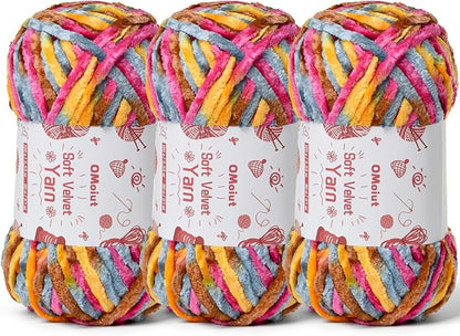 3x100g Fluffy Velvet Chenille Yarn for Crocheting and Knitting, 3x87.4yd Baby Yarn for Crocheting Soft, Crochet Chunky Yarns Amigurumi Yarns (Sunrise)