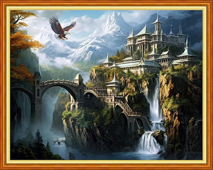 Funart Stamped Cross Stitch Kits for Beginners Full Range of Cross Stitching Preprinted Embroidery Kits for Adults, 11CT Embroidery Pattern Needlepoint Kits-Magic Castle 16x20 inchs