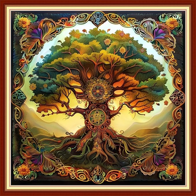 Joyhoor Stamped Cross Stitch Kits for Beginners Needlepoint Kits for Adults Embroidery Kits 11CT Counted Cross Stitch Kits Printed Embroidery Pattern-Magic Tree 18x18 inchs
