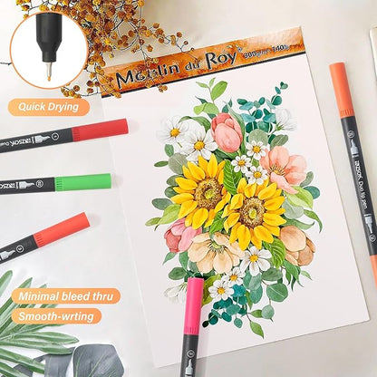 ZSCM 60 Colors Markers for Adult Coloring Books No Bleeding - Duo Tip Brush Pen, Artist Fine & Brush Coloring Markers for Adult Calligraphy, Drawing, Sketching & Journaling