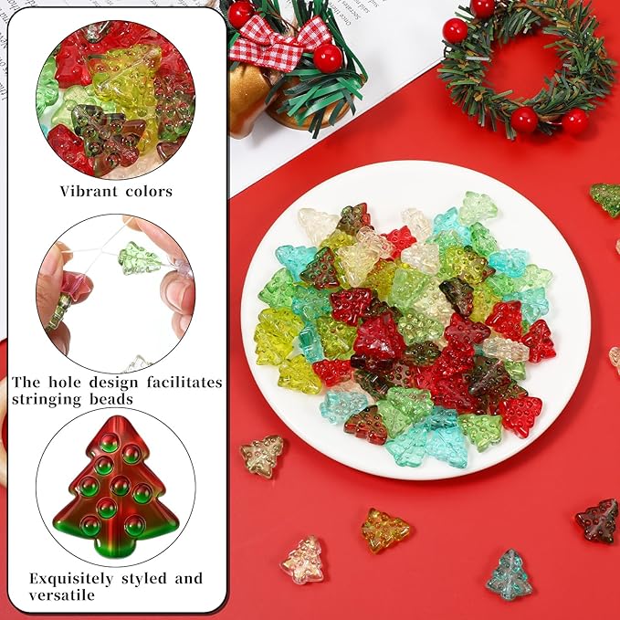 100Pcs Christmas Beads for Jewelry Making, 7 Colors Christmas Tree Bracelet Beads for DIY Jewelry Making Bracelet Necklace Holiday Crafts