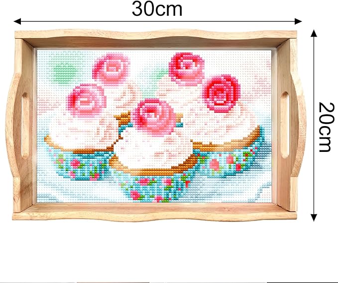 FGbaby DIY 5D Cake Diamond Painting Wood Serving Tray with Handles Diamond Art Decorative Serving Trays Wooden Tray for Breakfast in Bed, Patio, BBQ, Coffee Table, Party –Great for Lap & Couch