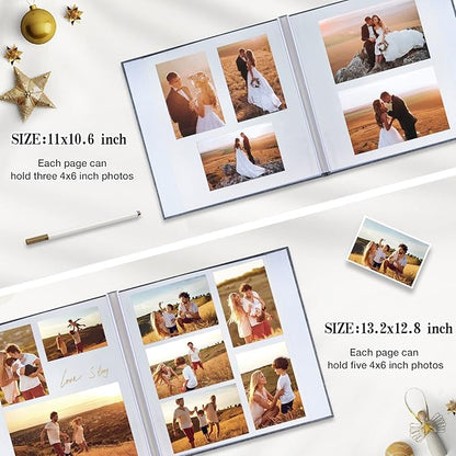 potricher Large Photo Album Self Adhesive 4x6 5x7 8x10 Pictures Linen Cover 80 Blank Pages Magnetic DIY Scrapbook Albums with A Metallic Pen (Black)