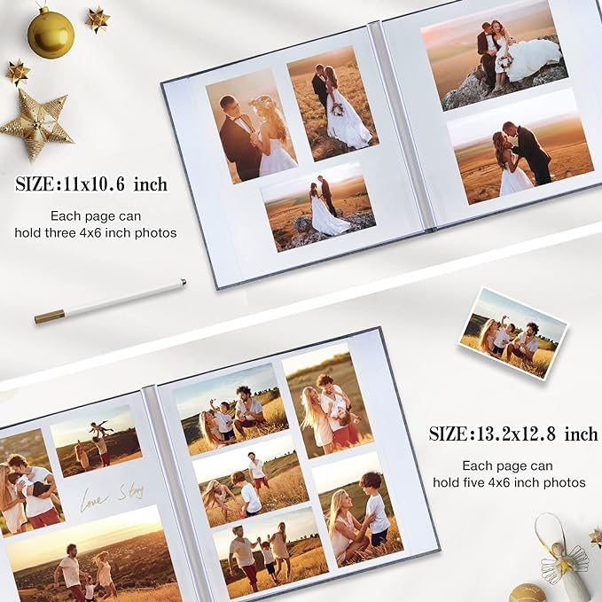 potricher Large Photo Album Self Adhesive 4x6 5x7 8x10 Pictures Linen Cover 80 Blank Pages Magnetic DIY Scrapbook Albums with A Metallic Pen (Orange)