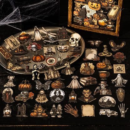 240 Pieces Dark Horror Themed Stickers and Scrapbook Paper Kit, 4 Pack Aesthetic Decorative Scrapbook Stickers for Scrapbooking, Journaling, DIY Crafts and Planner Supplies