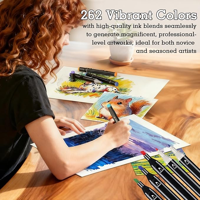 Cautyfky 262 Colors Dual Tip Alcohol Markers, Dual Tips Art Markers, Permanent Sketch Marker Set for Adults Coloring, Painting, Sketching, Illustrations